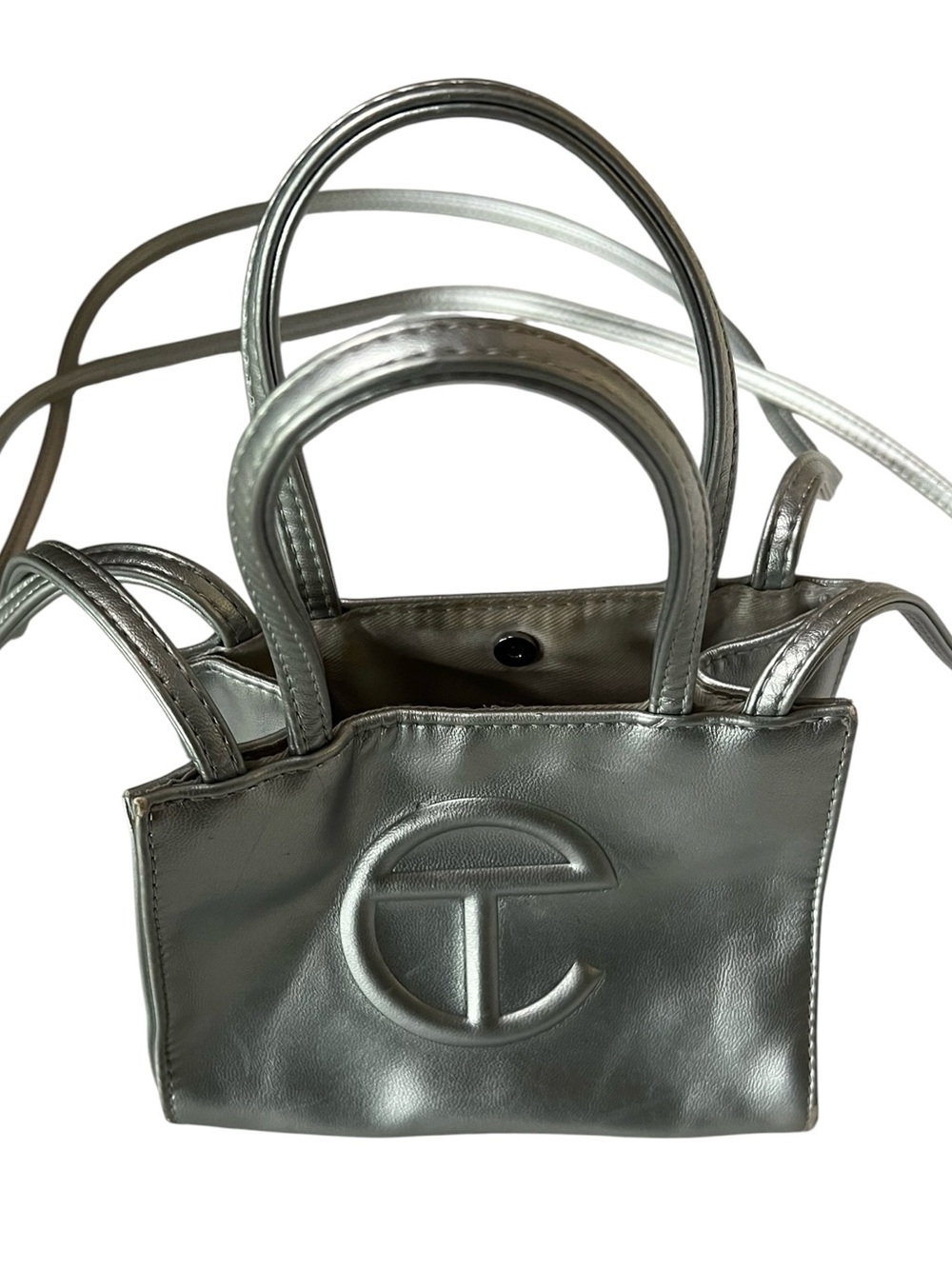 Telfar Silver Metallic Mini Tote with Embossed Logo